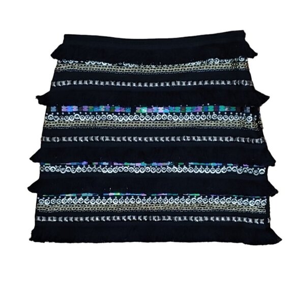 ENGLISH ROSE Black sequins beaded fringe pearls mini skirt - Picture 3 of 13
